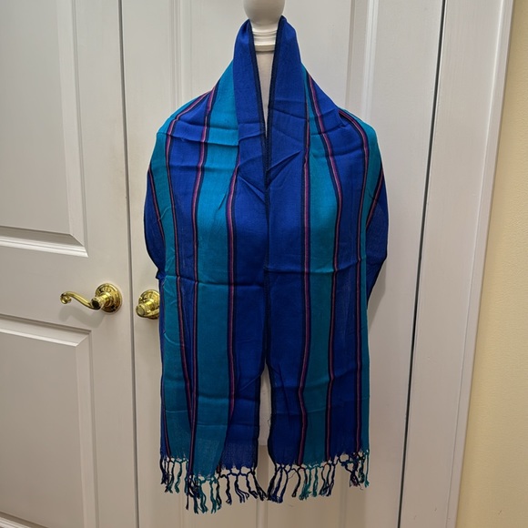Vintage striped scarf. Silk and Cotton. - Picture 3 of 7